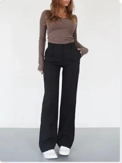 Women's Casual Design Stitching Straight Slim-fit Pants Cjdropshipping