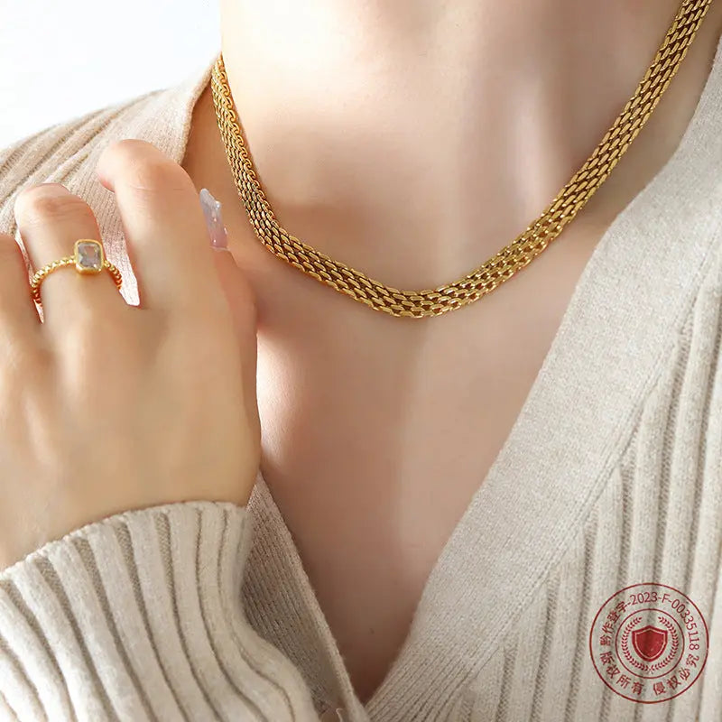 French Vintage Weave Necklace Titanium Steel 18K Gold Plating JNi3 shop