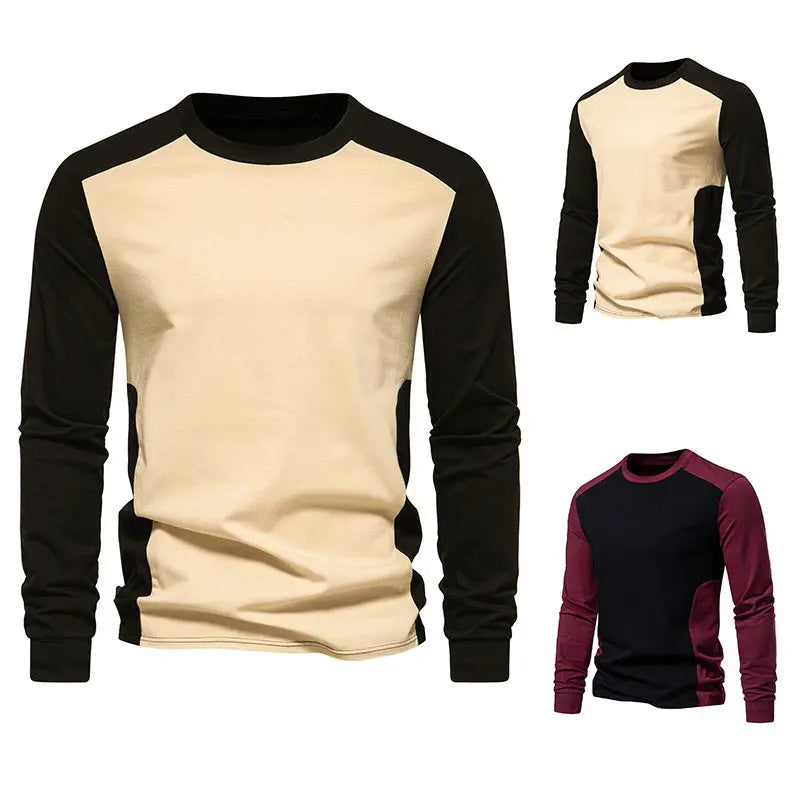 Autumn And Winter New Long Sleeve T-shirt Men's Base Shirt Matching Color Round Neck Sleeve Men's Long Sleeve T-shirt Dropshipman