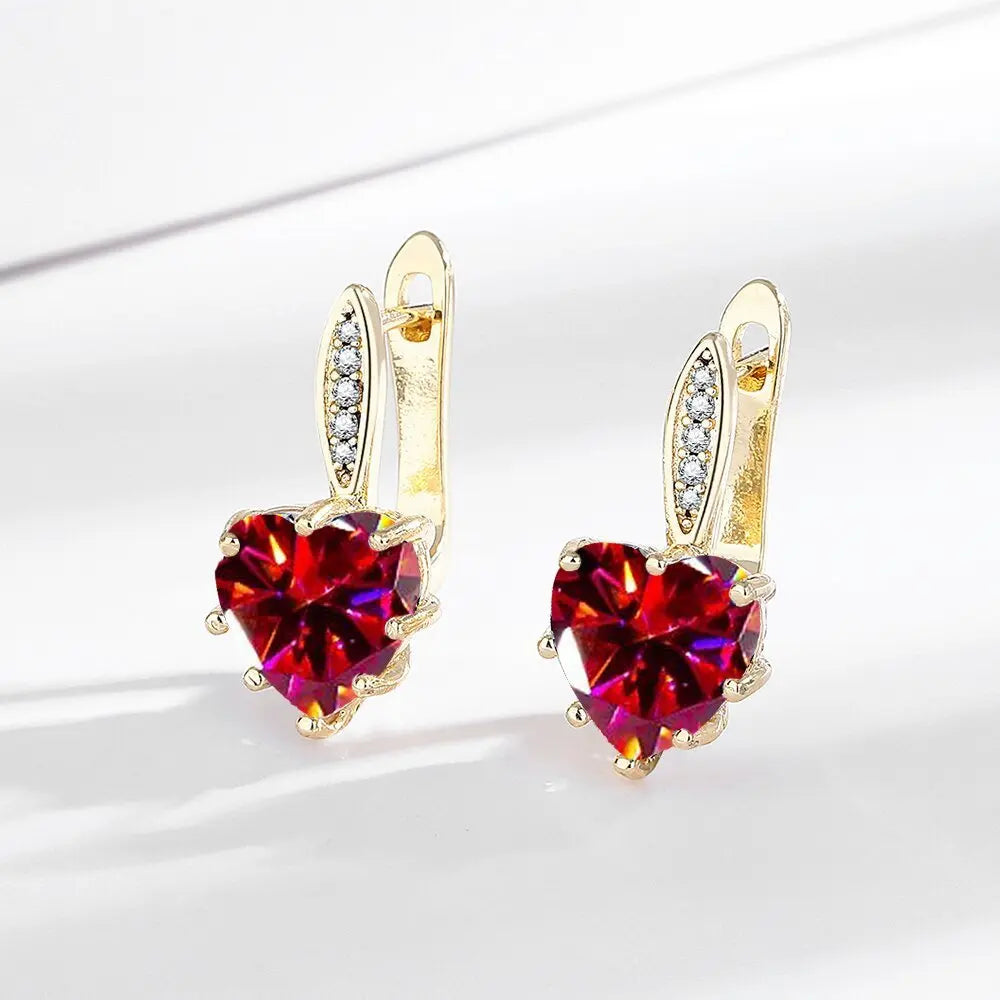 All-matching Fashion Multicolor Heart-shaped Zircon Earrings JNi3 shop
