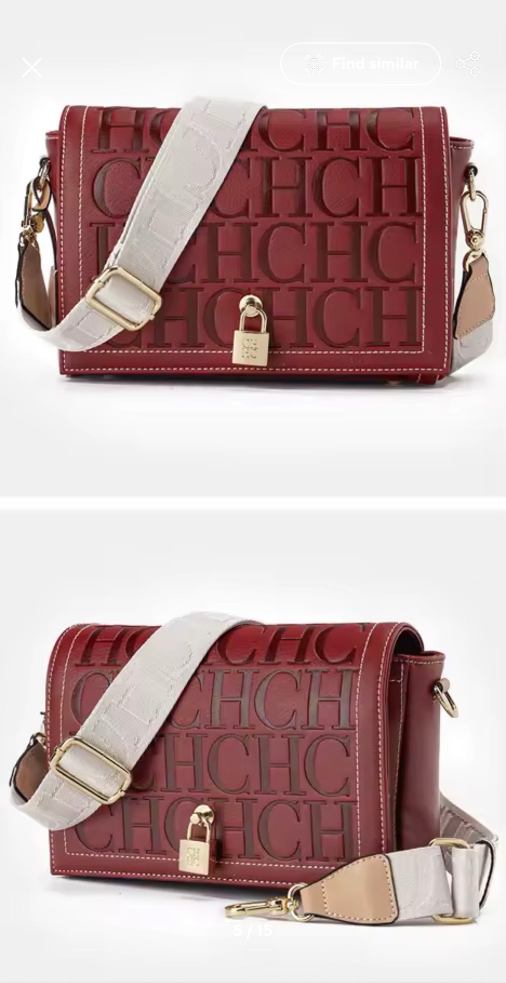 Embossed Letter Monogram Square Crossbody Bag with Padlock Detail & Wide Strap