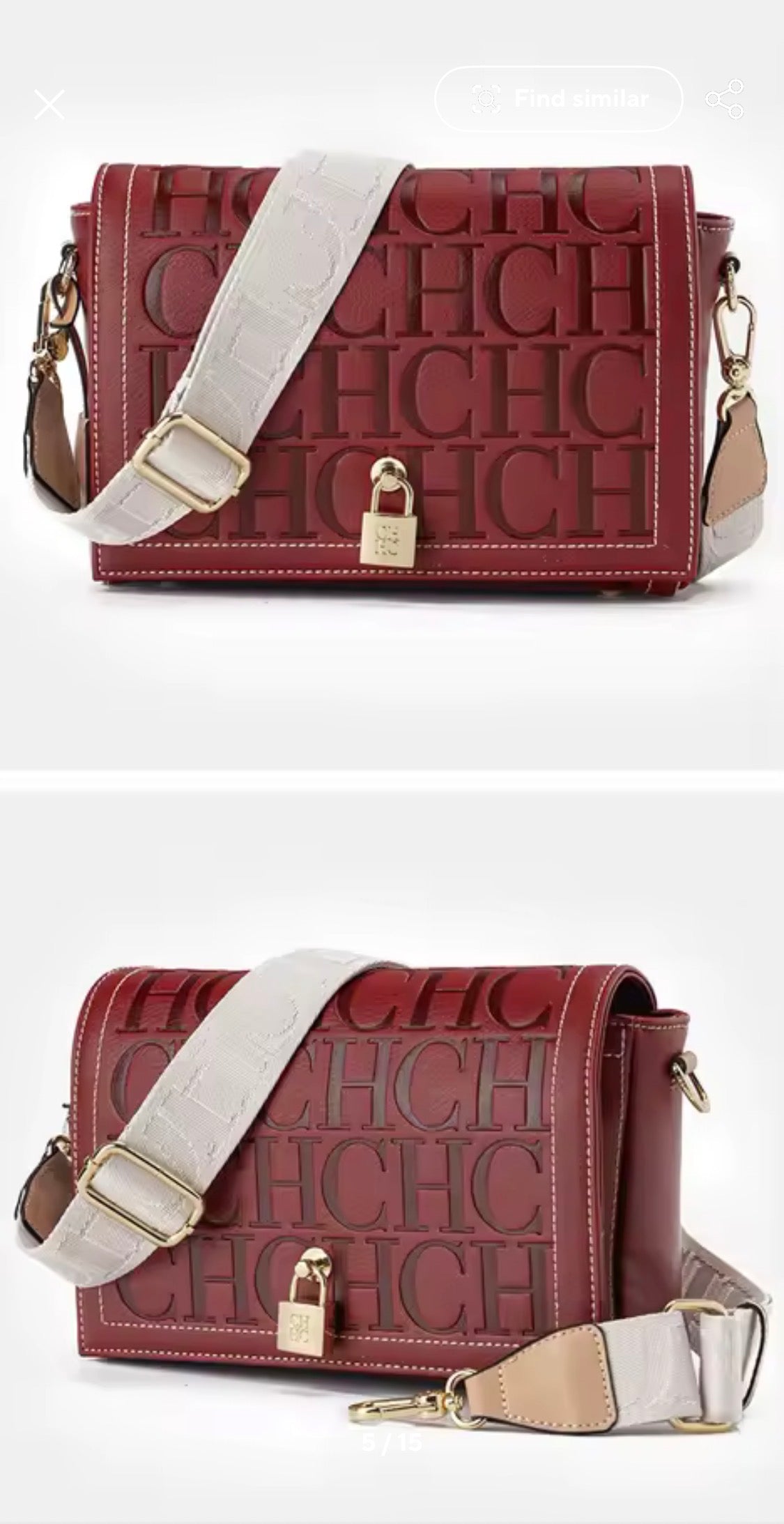 Embossed Letter Monogram Square Crossbody Bag with Padlock Detail & Wide Strap