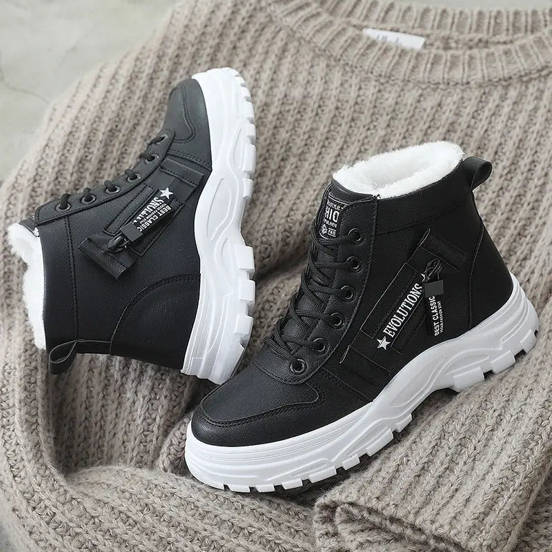 Fleece Lace-up Boots Winter Warm Short Plush High-top Shoes Cjdropshipping