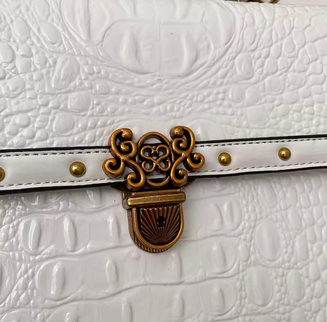 Vintage Crocodile Pattern Satchel Handbag