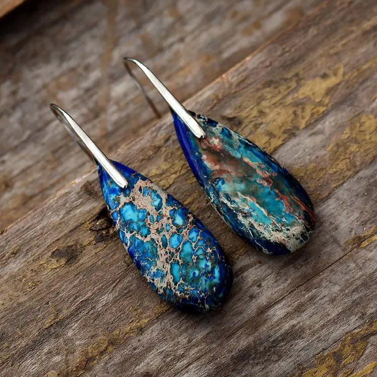 Bohemian Emperor Stone Water Drop Earrings Natural Stone Ornament Jewelry JNi3 shop