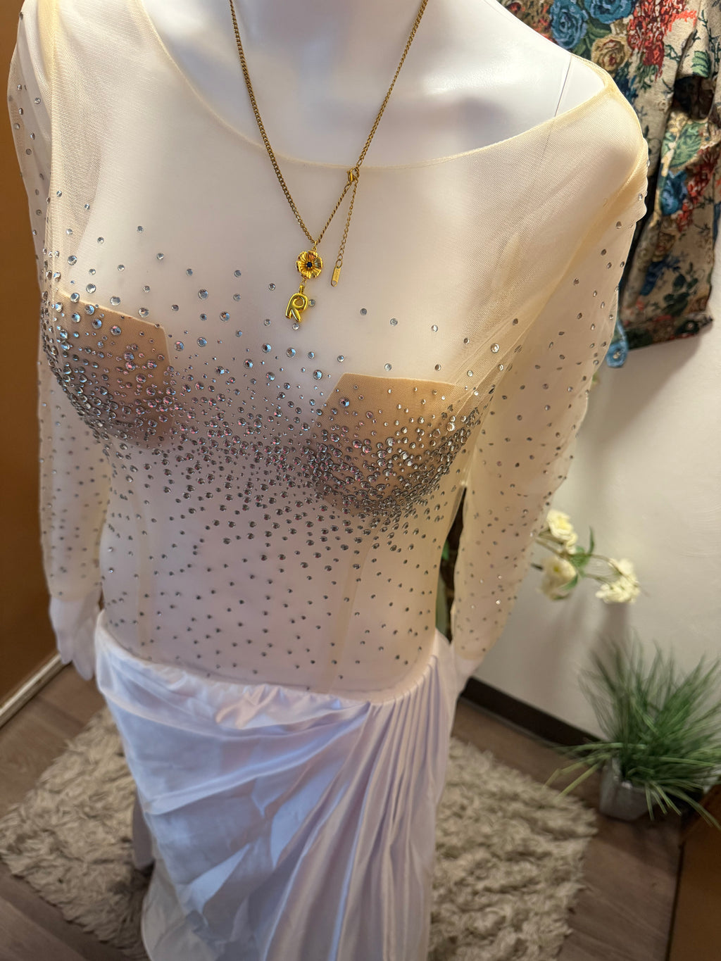 Custom Illusion Beaded Wedding Dress, Sheer Luxury Bridal Gown, Mermaid Silhouette with jewelry set