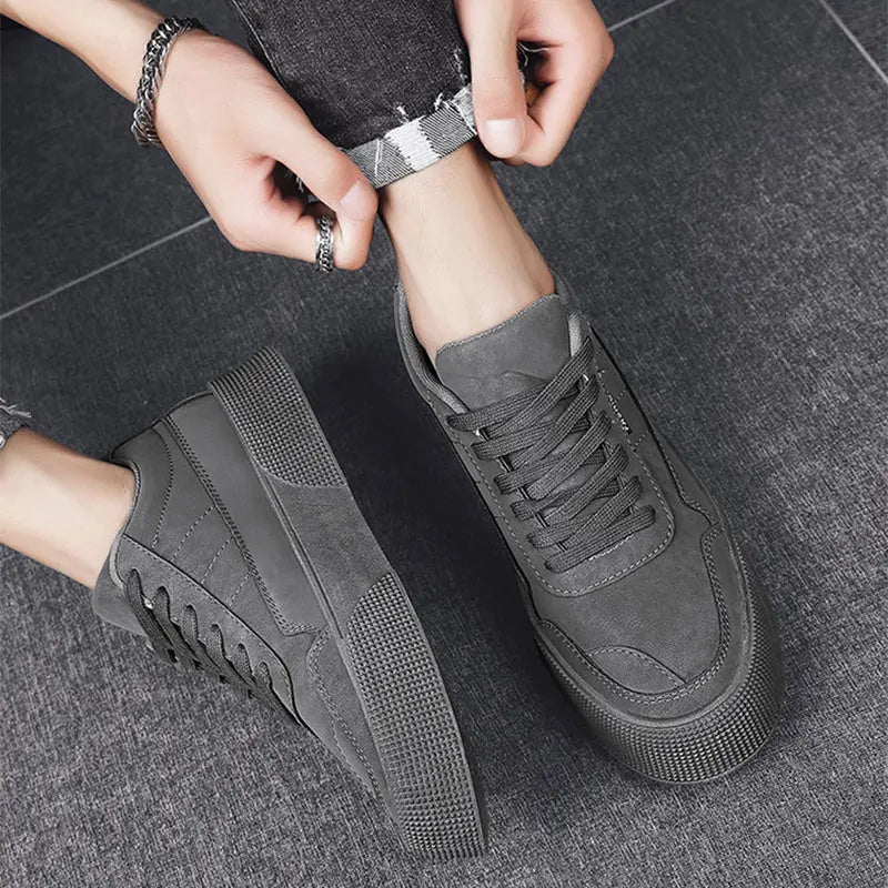 Casual Board Flat Shoes Men Breathable Thick-soled Lace-up Sneakers Cjdropshipping