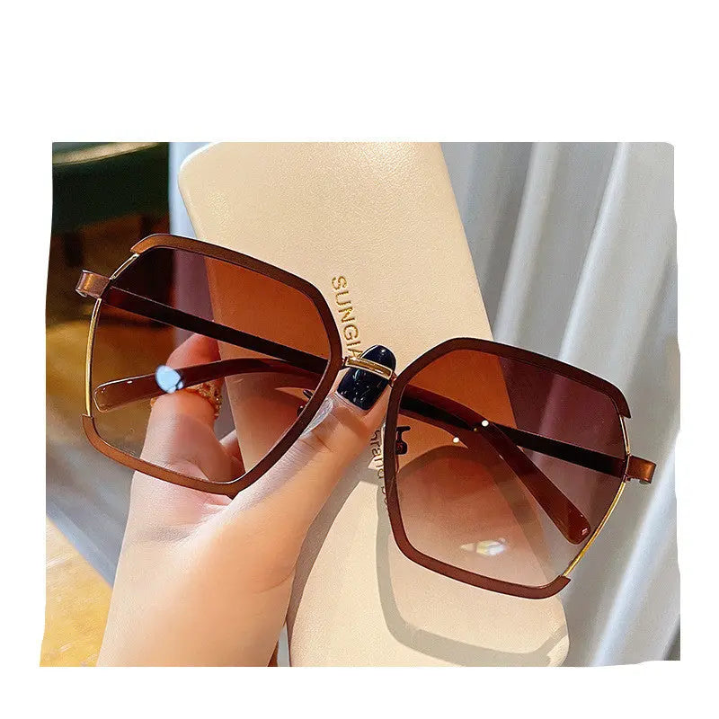 Vintage Half-Frame Oversize Metal Square Eyewear Uv400 Women UV Protection Sunglasses Cjdropshipping