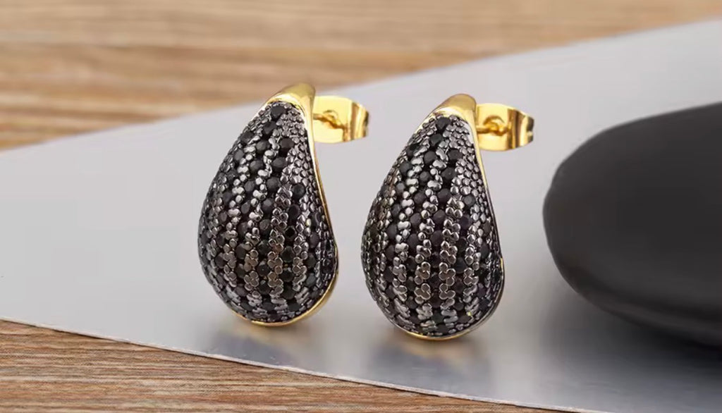 Gold Teardrop Cubic Zirconia Stud Earrings | Pave Cz Waterdrop Statement Earrings | Elegant Geometric Teardrop Jewelry for Women | Gift for Her