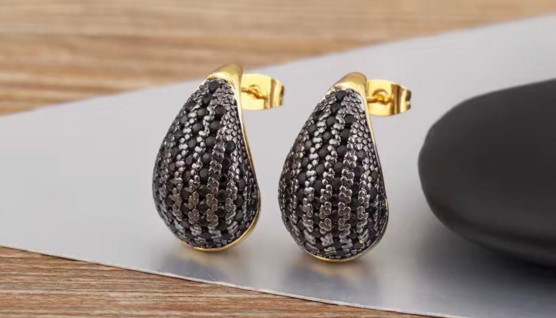 Gold Teardrop Cubic Zirconia Stud Earrings | Pave Cz Waterdrop Statement Earrings | Elegant Geometric Teardrop Jewelry for Women | Gift for Her