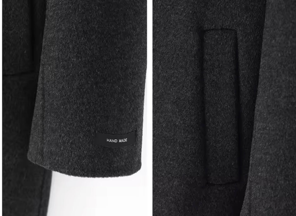 Men's 100% Cashmere Coat]Long Double Sided Overcoat]Classic Double Breasted Winter Trench Jacket]Formal Luxury Outerwear