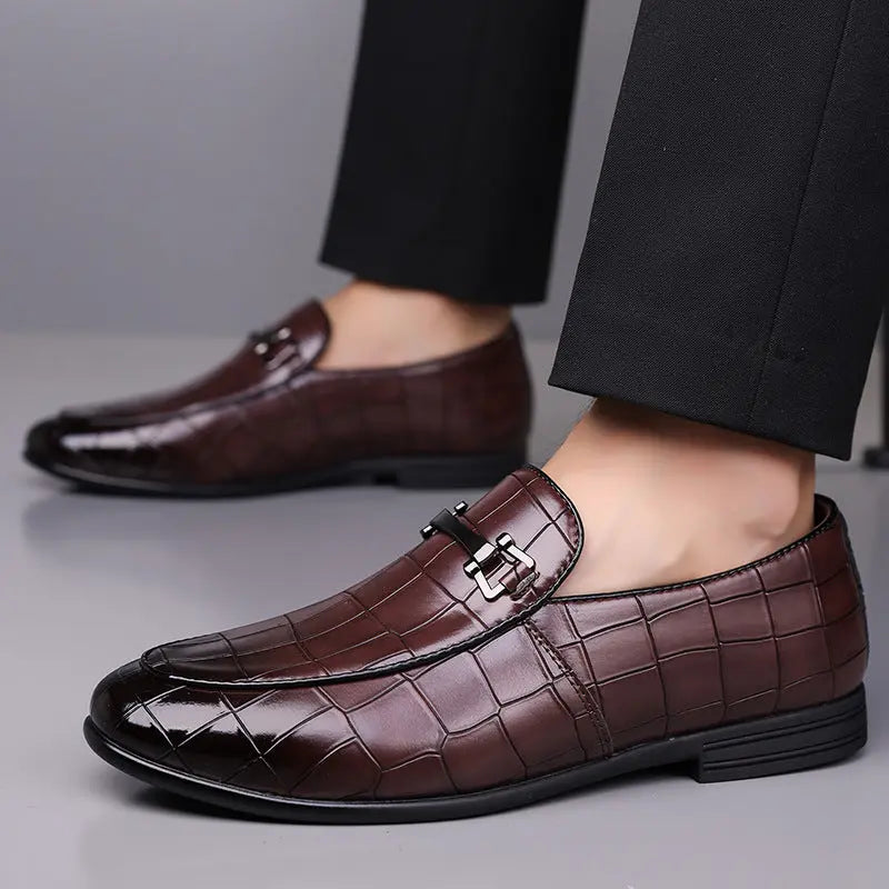 Men's Plaid Light Luxury Plus Size Rubber Sole Lightweight Leather Shoes Cjdropshipping