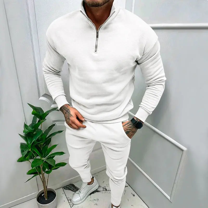 Men's Casual Fleece-lined Solid Color Top And Trousers Suit Cjdropshipping