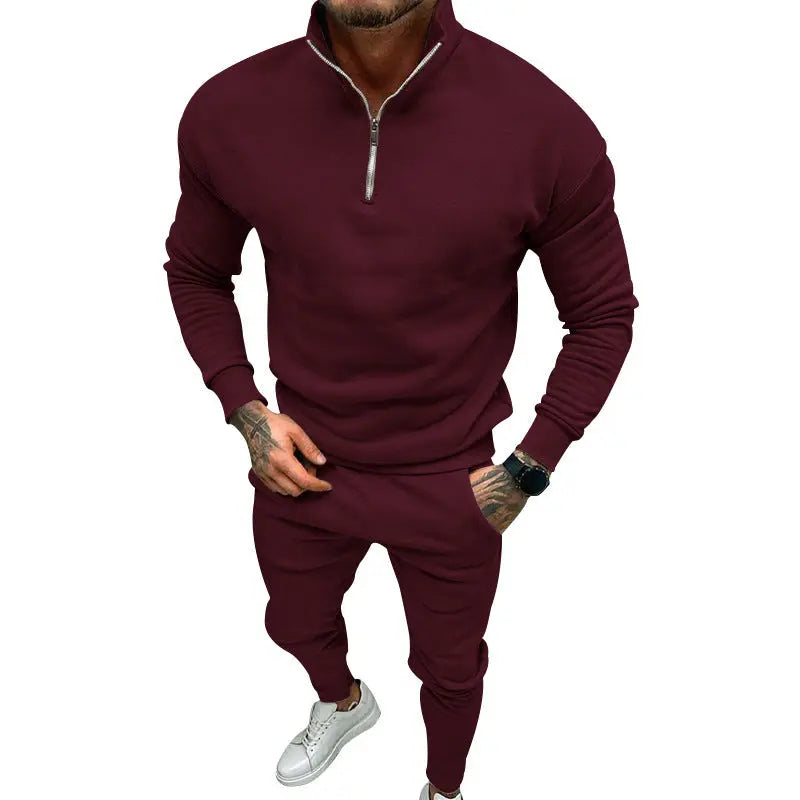 Men's Casual Fleece-lined Solid Color Top And Trousers Suit Cjdropshipping