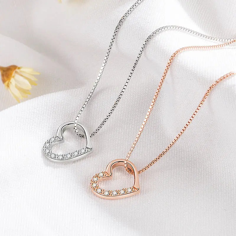 S925 Sterling Silver Love Heart Pendant Necklace For Women Fashion Jewelry Ladies Gold Color Clavicle Chain High Quality Jewelry Gifts JNi3 shop