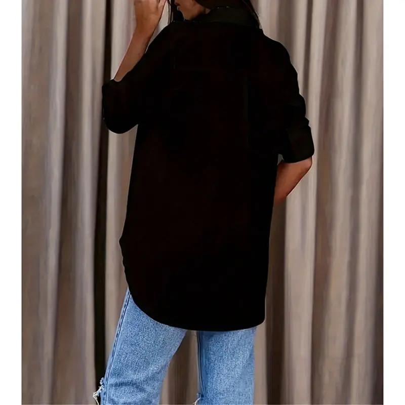 Women's Casual Long Sleeve Button-Down Shirt With Roll-Up Sleeves, Stylish Mid-Length Blouse For Everyday Wear JNi3 shop