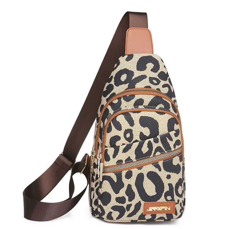 Leopard Print Sling Chest Bag With Headphone Jack Crossbody Backpack Shoulder Bag Women JNi3 shop
