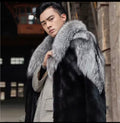 Luxury Faux Fur Long Coat for Men with Silver Fox Collar