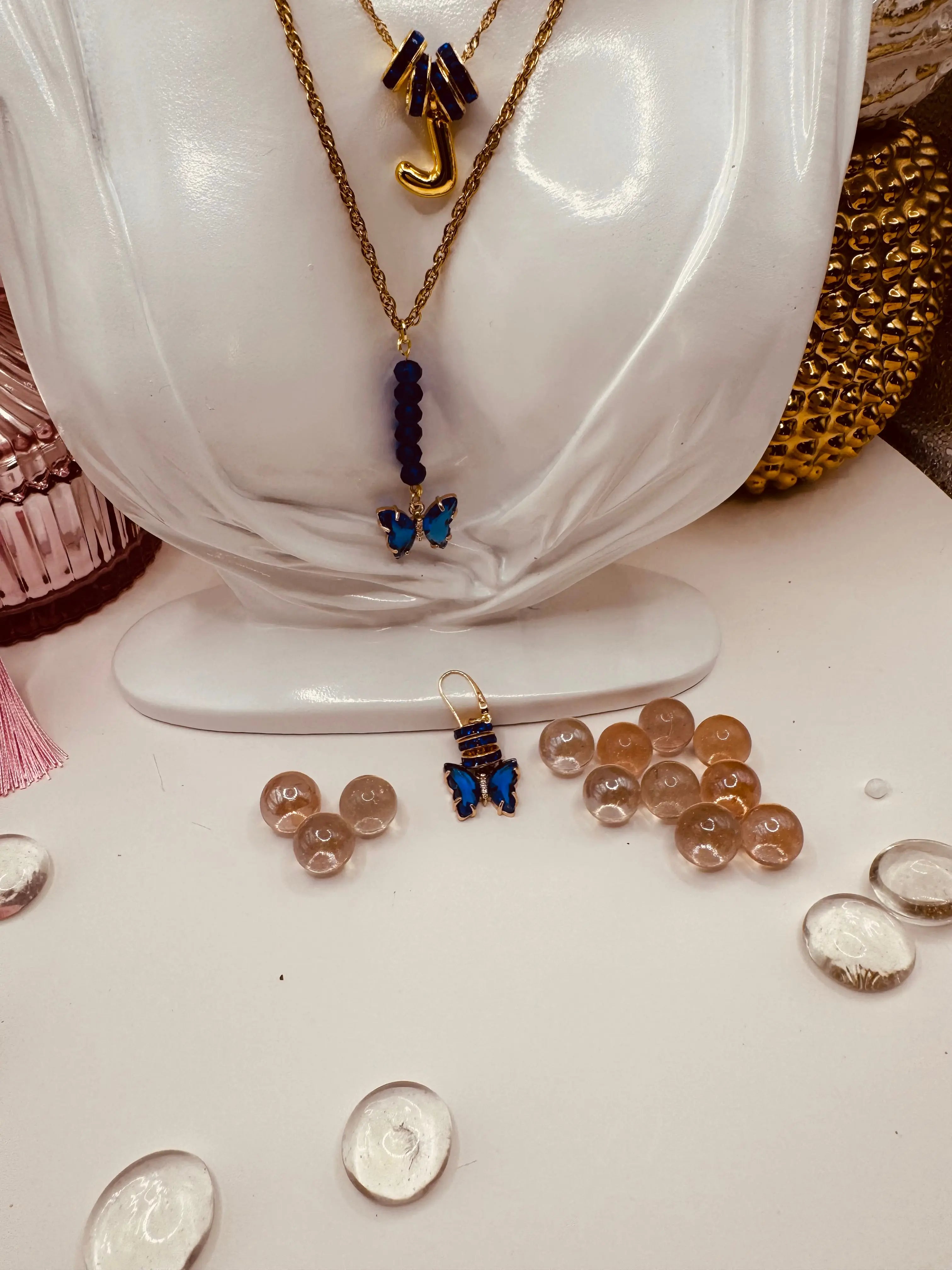 Butterfly Customizable Initial Birth Month layered Necklace and Earrings set. - JNi3 shop