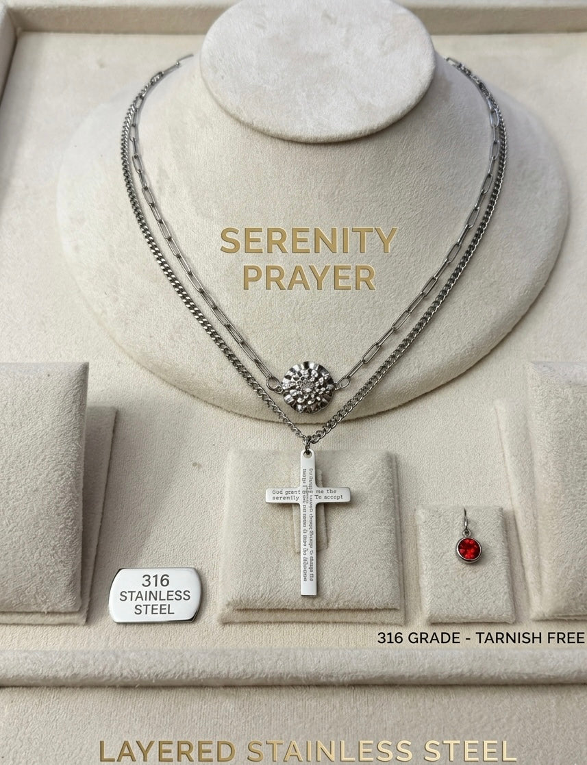 Serenity Prayer engraved Cross pendant Necklace for Men and Women,316  Stainless Steel