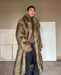 Luxury Men’s Long Faux Fur Trench Coat | Statement Oversized Winter Outerwear | Warm Shaggy Wolf Fur Style Coat