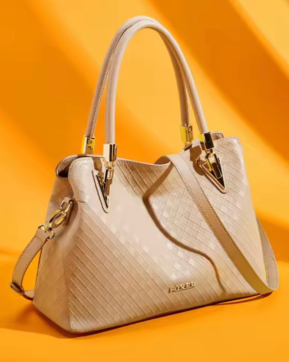 FOXER Luxury Genuine Cow Leather Top Handle Handbag – Designer Woven Pattern Tote, Multi-Compartment Satchel & Crossbody Bag for Women