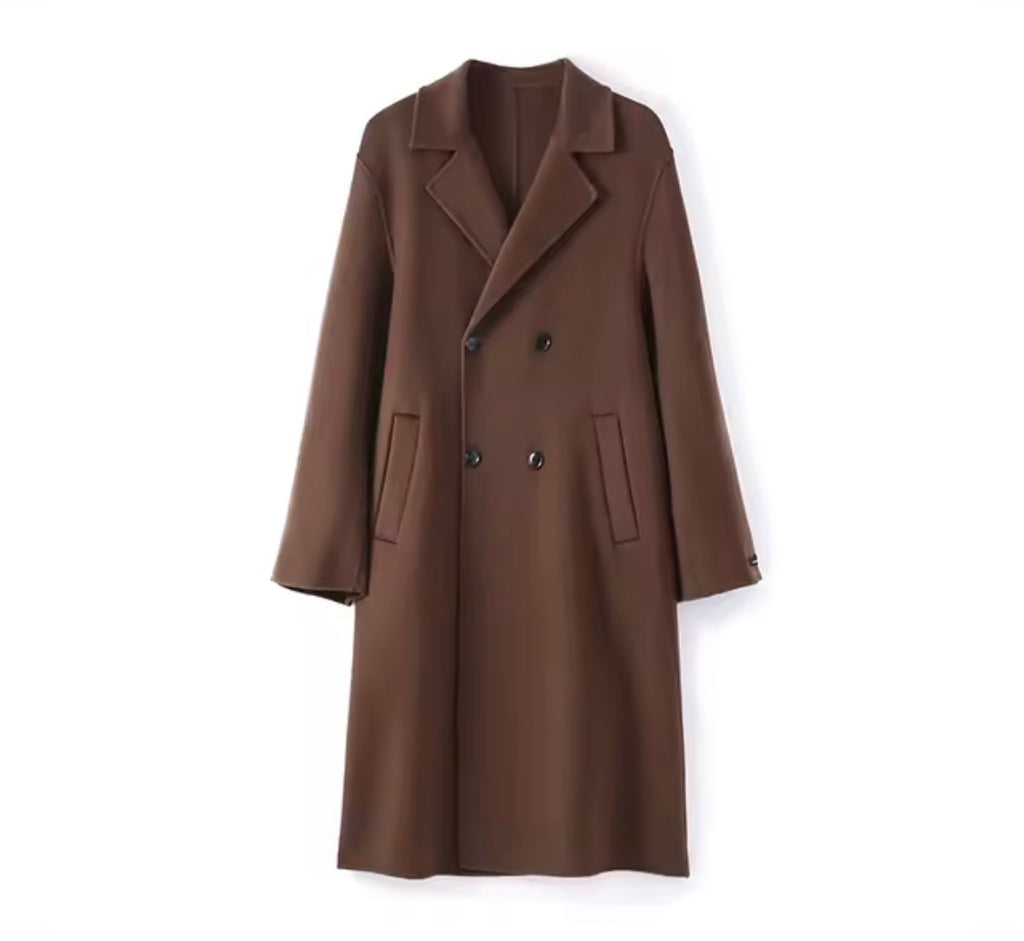 Men's 100% Cashmere Coat]Long Double Sided Overcoat]Classic Double Breasted Winter Trench Jacket]Formal Luxury Outerwear