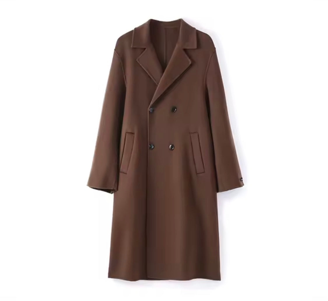 Men's 100% Cashmere Coat]Long Double Sided Overcoat]Classic Double Breasted Winter Trench Jacket]Formal Luxury Outerwear