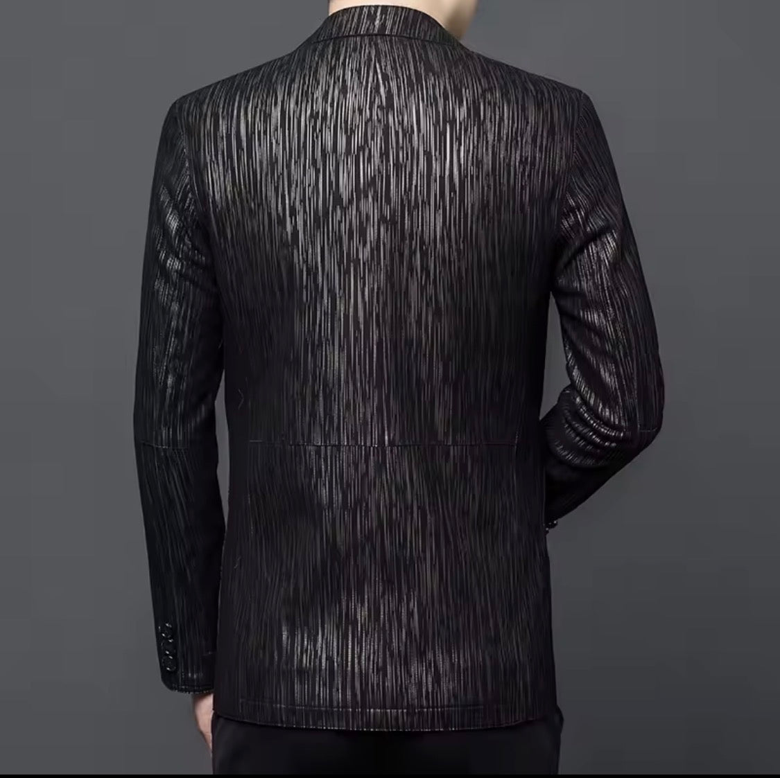 Men's Genuine Sheepskin Leather Blazer Jacket, Luxury Textured Pattern Slim Fit Sport Coat, Black Leather Tuxedo Blazer for Men, Gift for Him