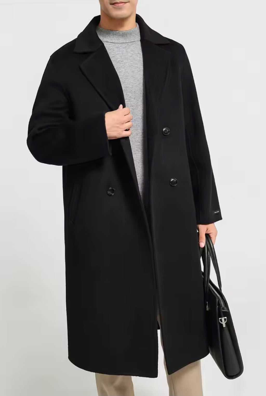 Men's 100% Cashmere Coat]Long Double Sided Overcoat]Classic Double Breasted Winter Trench Jacket]Formal Luxury Outerwear