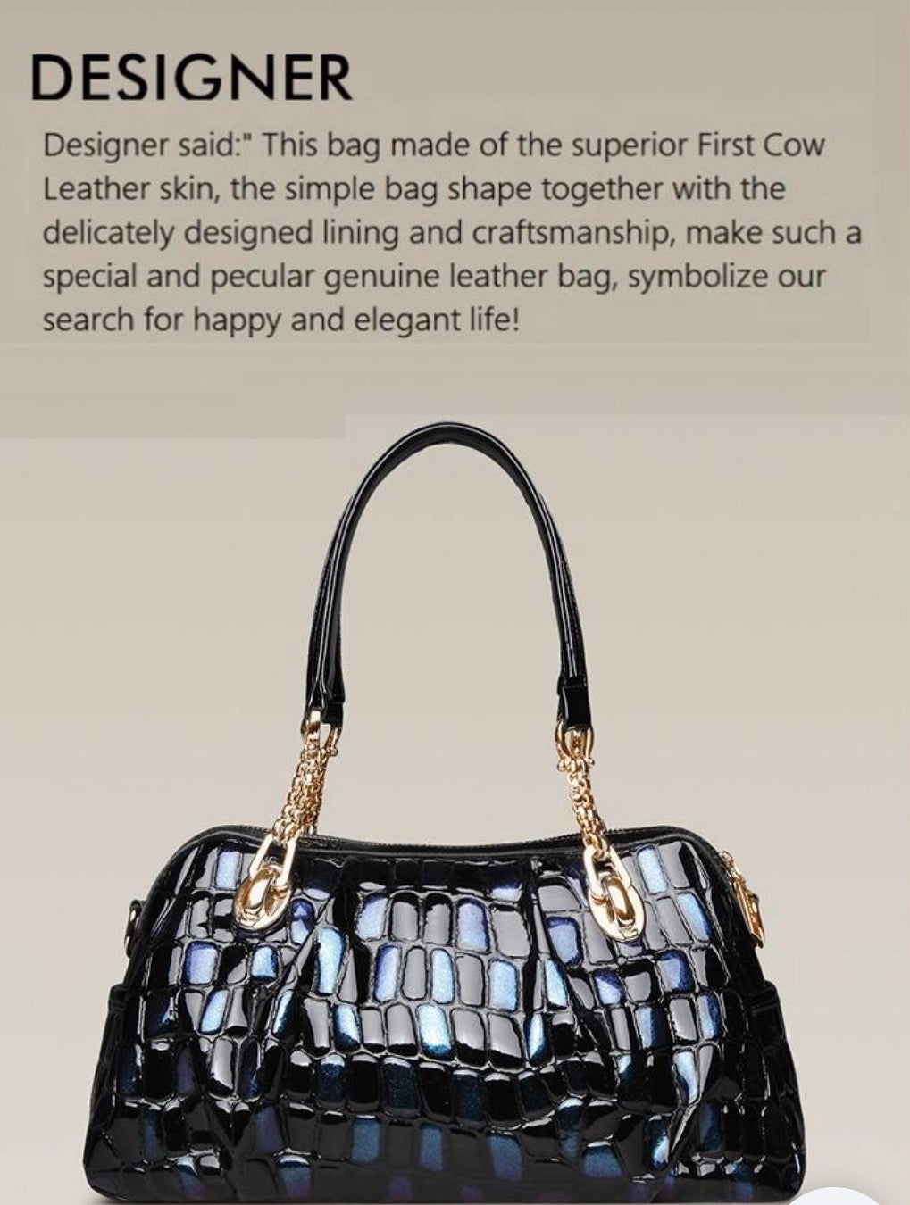 Gradient Leather Satchel Bag, Crocodile Print Top Handle Handbag