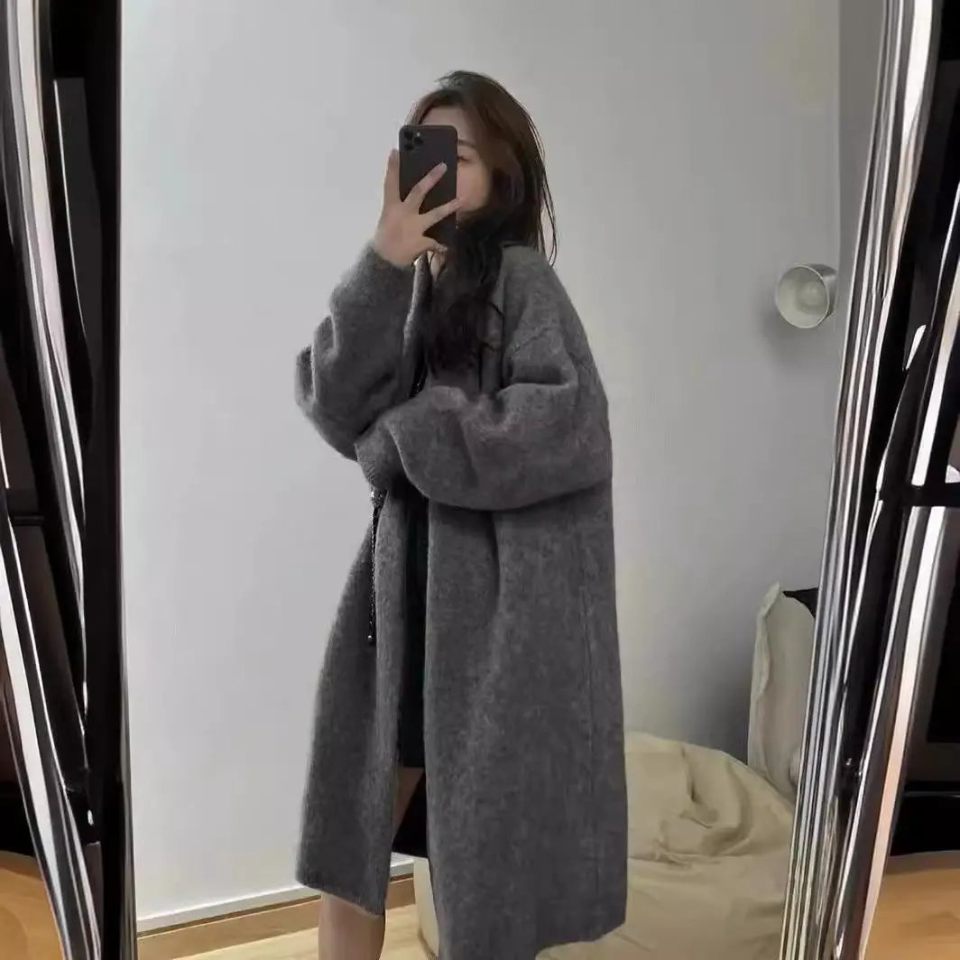 Women's Mid-length Knitted Cardigan V-neck Thickened Sweater Coat Dropshipman