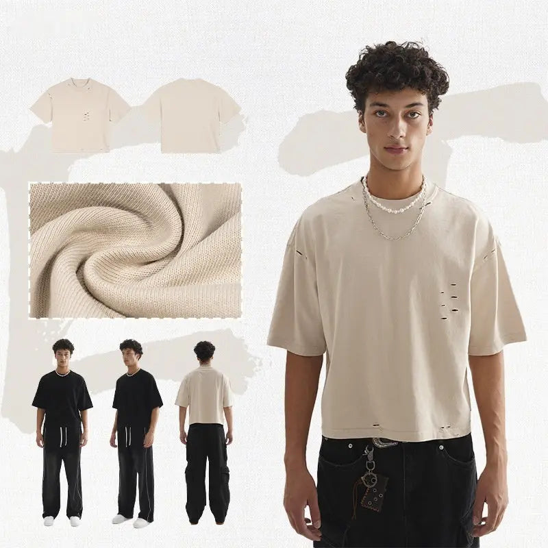 Men's Retro Worn Pure Color Cotton Short Sleeve Dropshipman