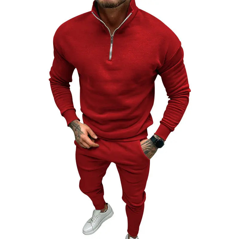 Men's Casual Fleece-lined Solid Color Top And Trousers Suit Cjdropshipping