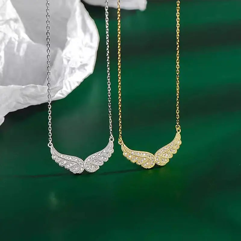 S925 Sterling Silver Cubic Zirconia Angel Wings Pendant Necklaces Women Sterling Silver 925 Clavicle Chain Necklaces Jewelry - JNi3 shop