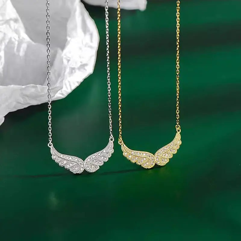 S925 Sterling Silver Cubic Zirconia Angel Wings Pendant Necklaces Women Cjdropshipping
