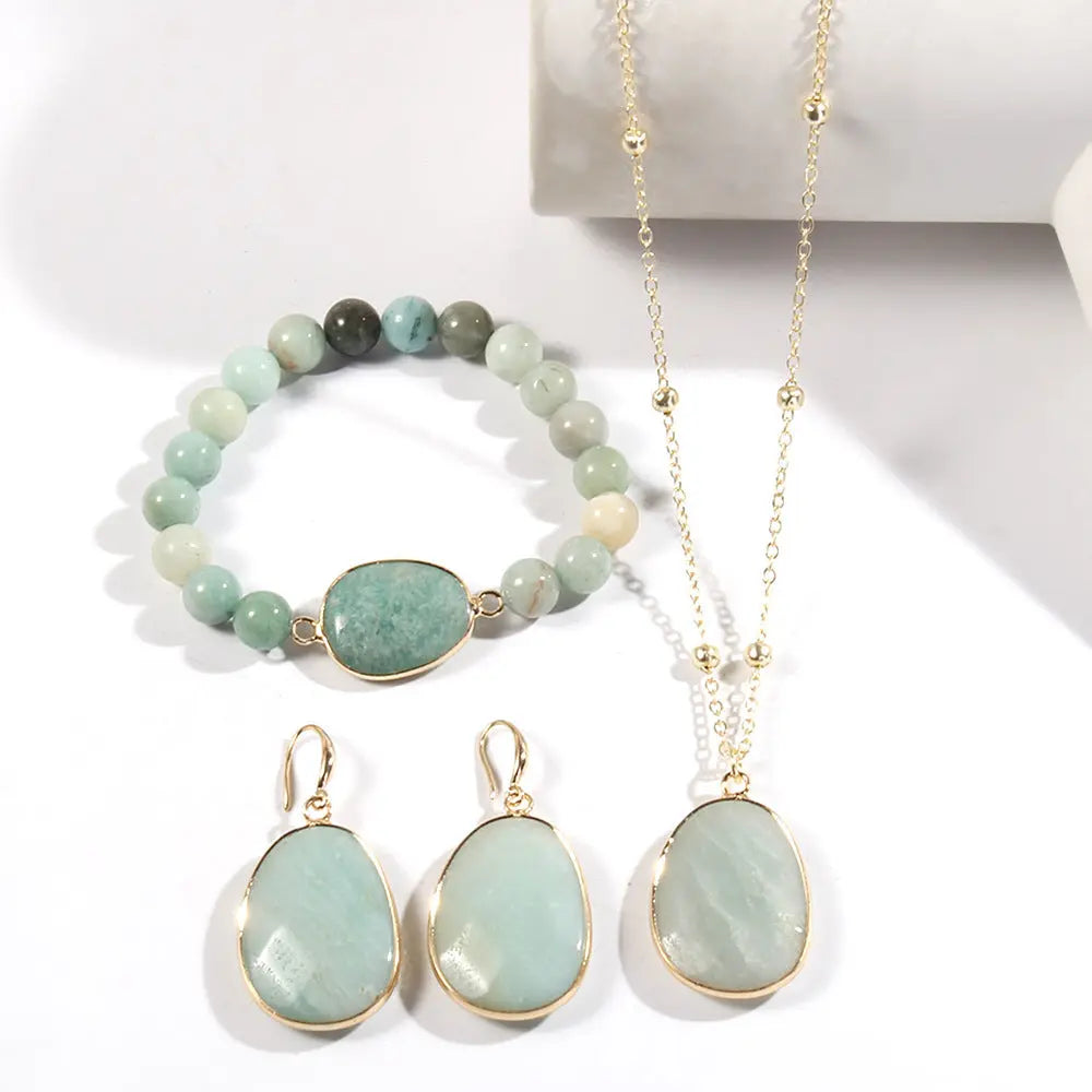 Gold Chain Necklace Natural Stone Bracelet Earrings Women's Jewelry Set Cjdropshipping
