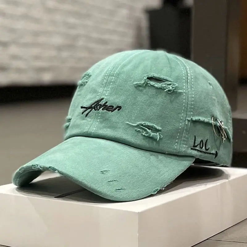 Korean Ins Retro Tattered Jeans Soft Peaked Cap Women Dropshipman