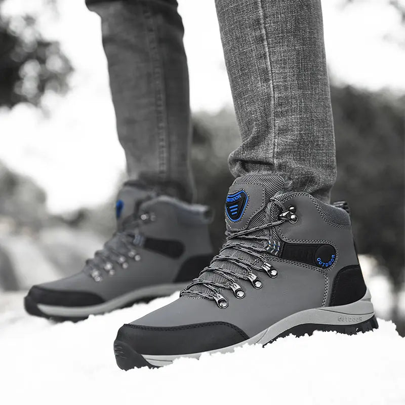 Winter Snow Boots Men Warm Plush Ankle Boots Hiking Lace-up Shoes Dropshipman