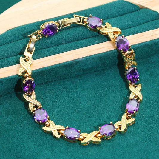 18k Gold Multi-color Zircon Ring Earrings Bracelet