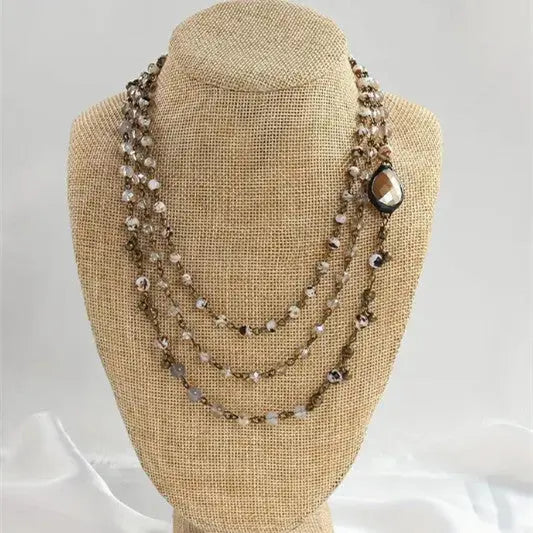 Fashion Bohemian Ethnic Style Multi-layer Natural Stone Glass Chain Curved Needle Necklace JNi3 shop