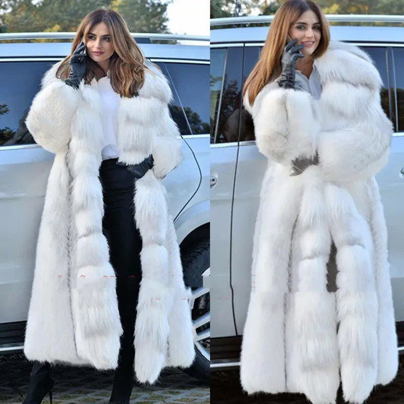 Women's Long Style White Long Fur Coat - JNi3 shop