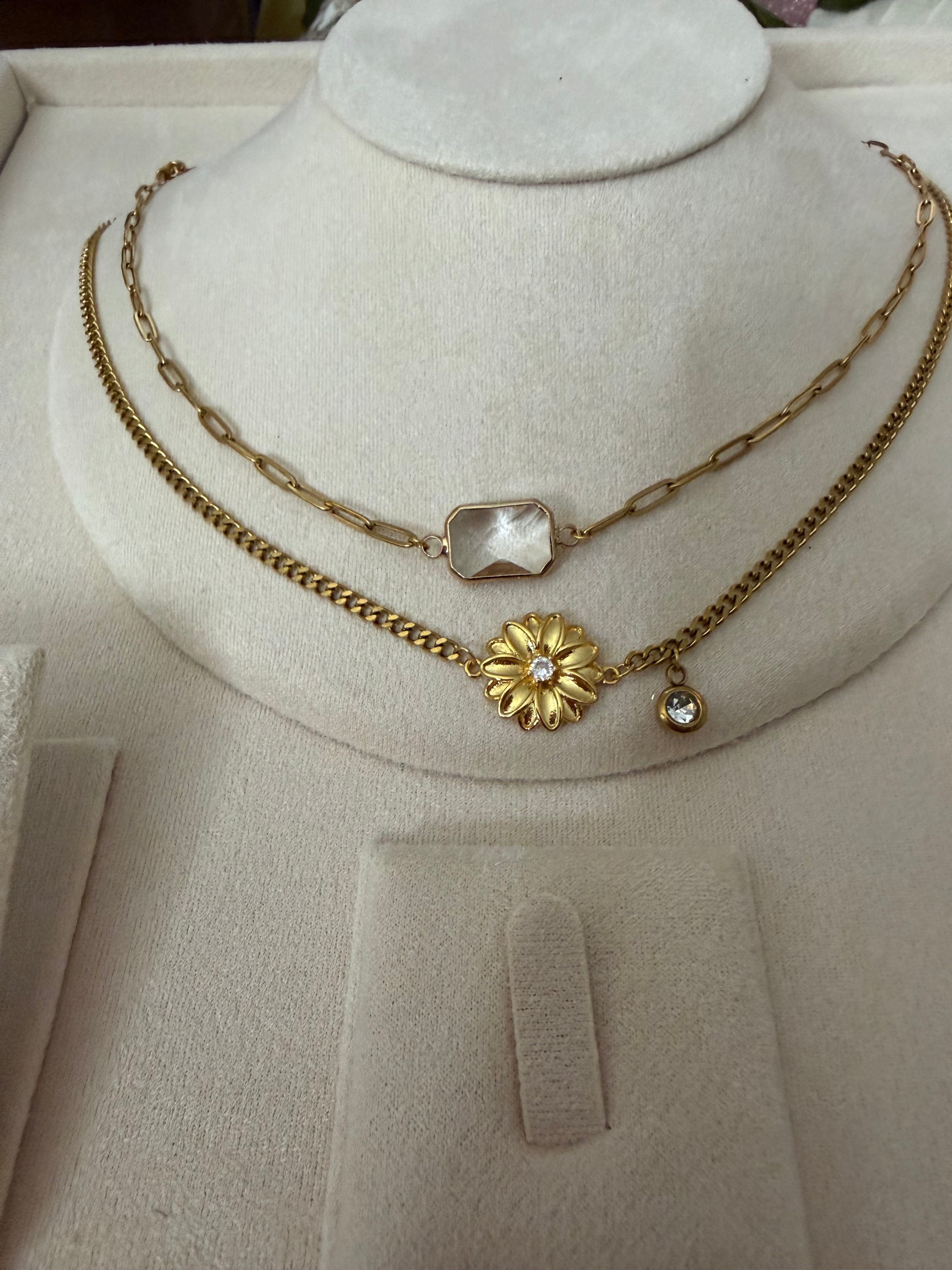 18k Gold PVD Birth Month double layered pendant Necklace, Bracelet and Earrings 3 pce set.