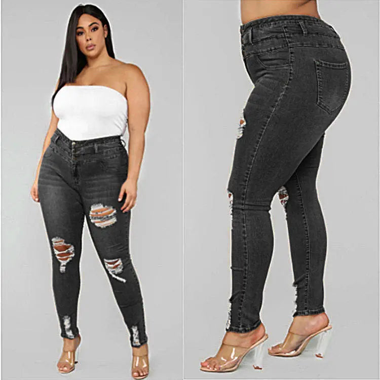 High waist ripped large size fat jeans JNi3 shop