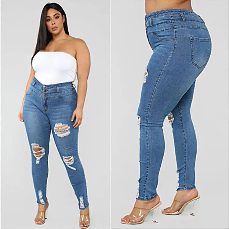 High waist ripped large size fat jeans JNi3 shop