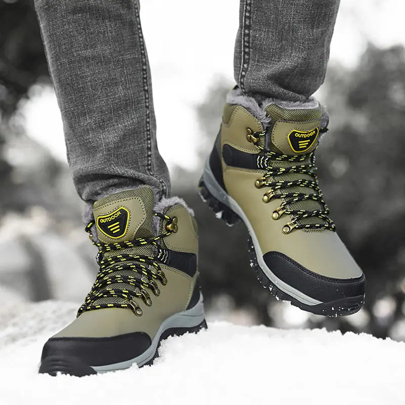 Winter Snow Boots Men Warm Plush Ankle Boots Hiking Lace-up Shoes Dropshipman