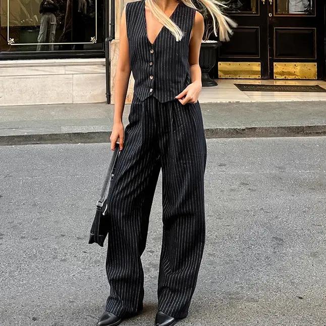 Striped Sleeveless Waistcoat Vest Trousers Suit Women Cjdropshipping