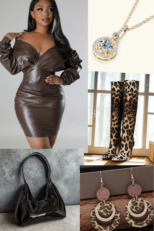 Leather Dress outfit(Brown/Leopard)
