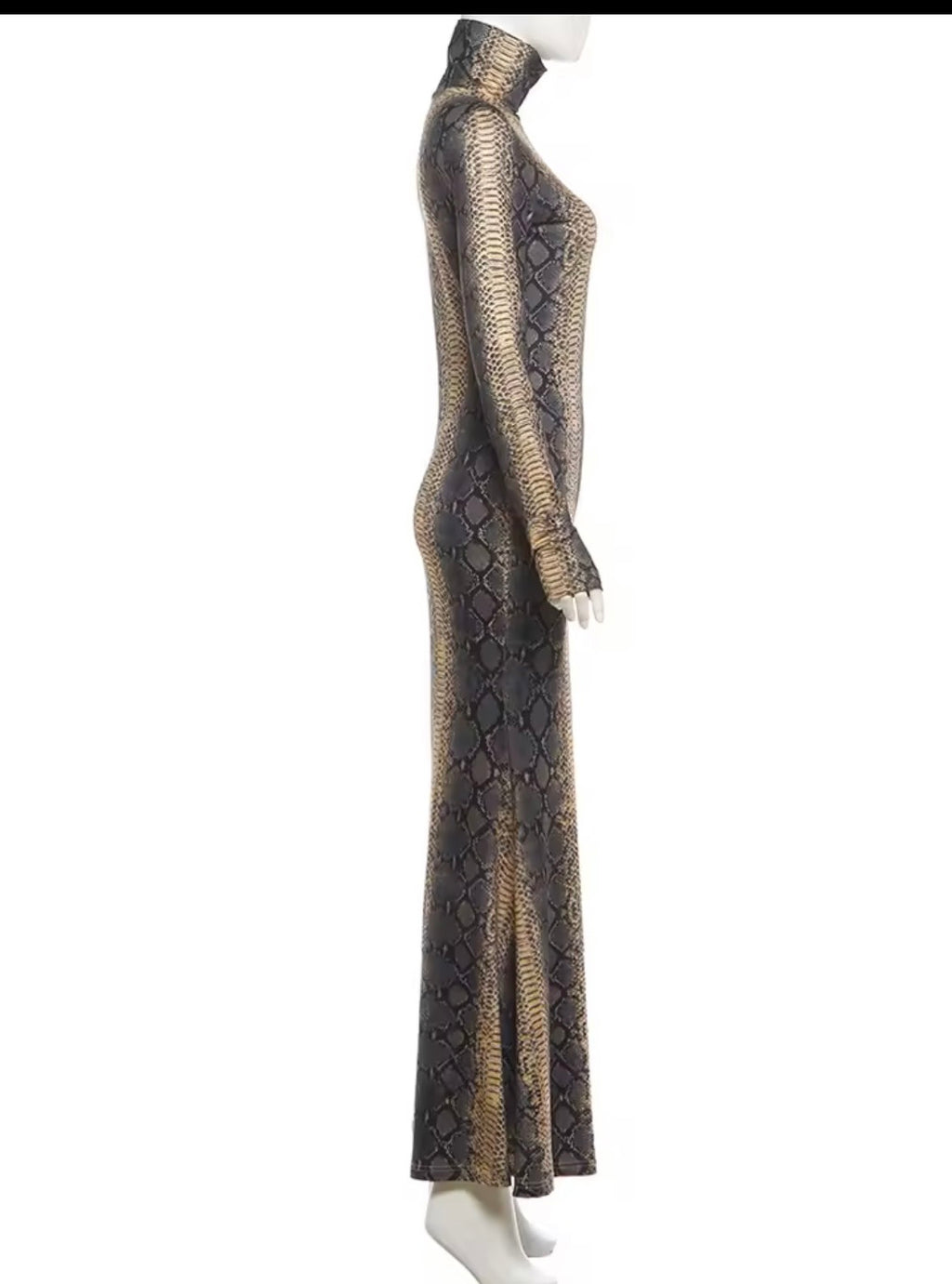 Serpentine Ensemble: Snake Print Maxi Dress, Charcoal Handbag & Stilettos | Complete Outfit, Animal Print Fashion