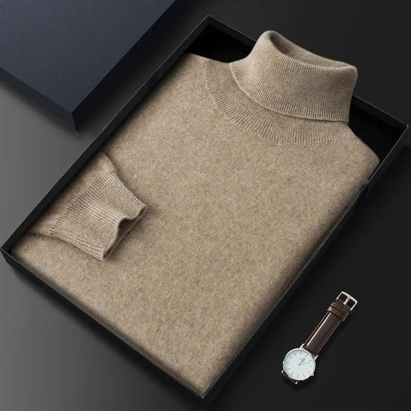 Men's High Lapel Casual Knitted Solid Color Cashmere Sweater null